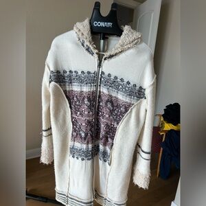 Free People Cream Textured Knit Jacket